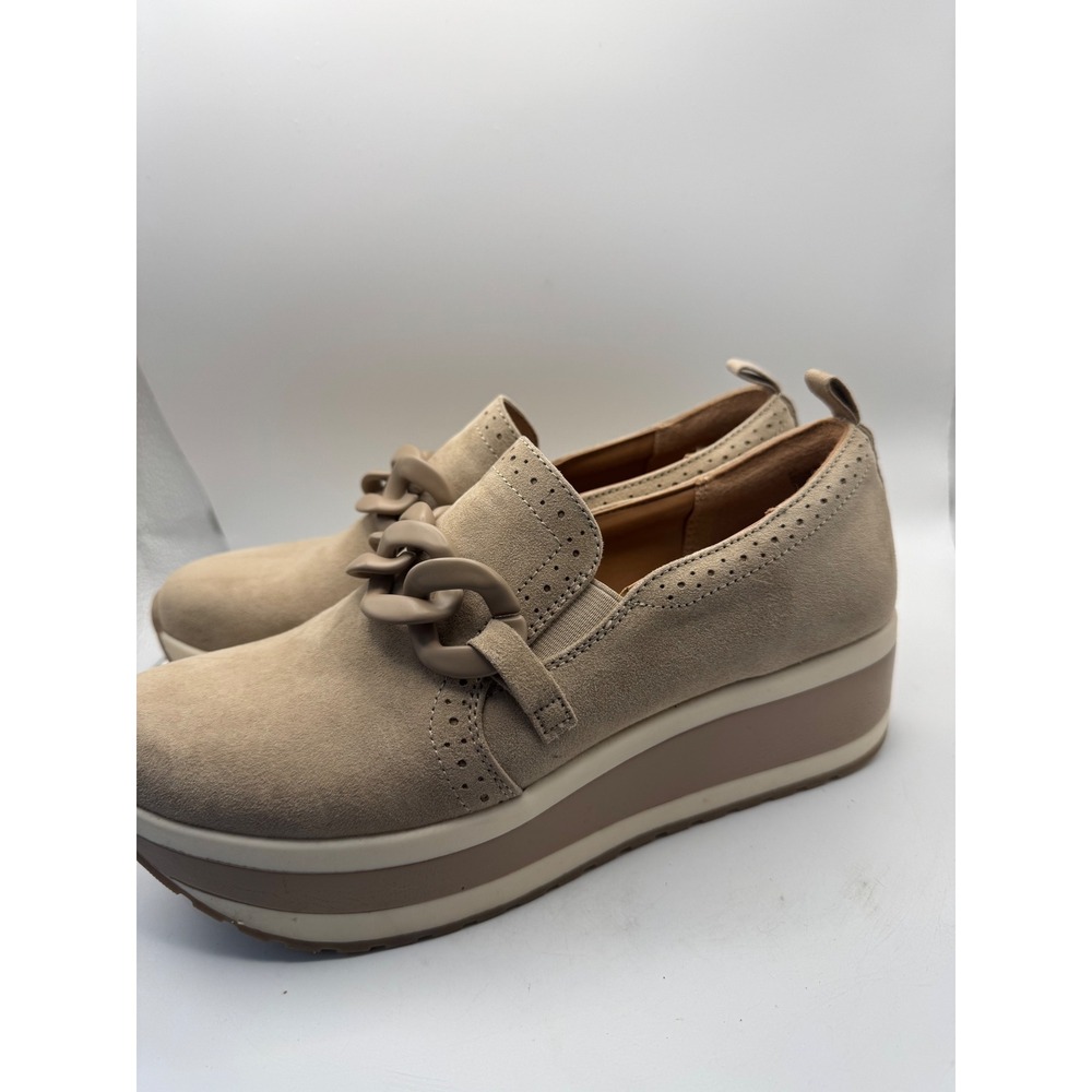 Malvee Women's Beige Suede Platform Loafers‎ with Chain Accent